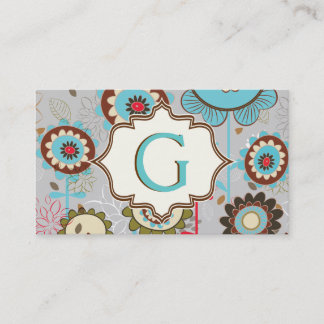 Tarjeta De Visita Flores retro azul turquesa estampado floral