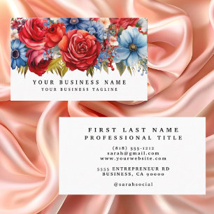 Tarjeta De Visita Flores Rojas Blancas y Azules Patrióticas Florales