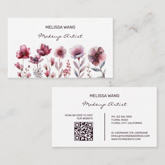 Tarjeta De Visita Flores rojas borgoñonas acuáticas (Anverso / Reverso)