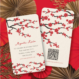 Tarjeta De Visita Flores rojas de Sakura, Modernas flores de cerezo 