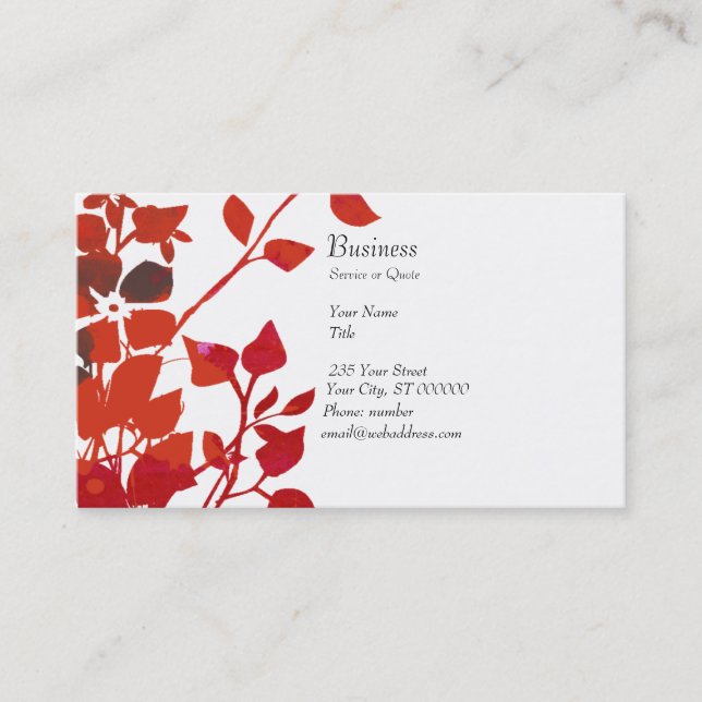 Tarjeta De Visita Flores rojas modernas de la acuarela floral en (Anverso)