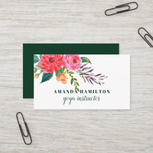 Tarjeta De Visita Flores rojas púrpuras en flor acuarela