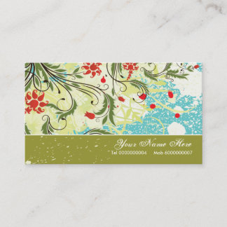 Tarjeta De Visita Flores rojas vintage granulado turquesa verde oliv