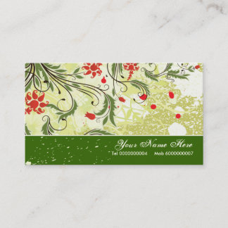Tarjeta De Visita Flores rojas vintage granulado verde oliva