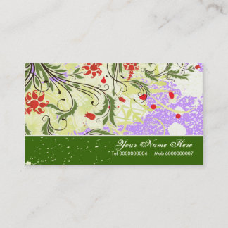 Tarjeta De Visita Flores rojas vintage granulado violeta verde oliva