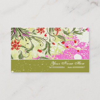 Tarjeta De Visita Flores rojas vintage verde oliva grunge rosa calie