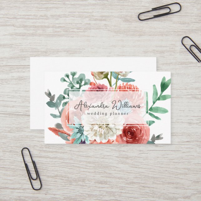 Tarjeta De Visita Flores rosa acuarela floral (Anverso/Reverso In Situ)
