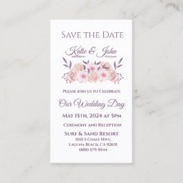 Tarjeta De Visita Flores rosa de color de agua-Boda-Guardar la fecha