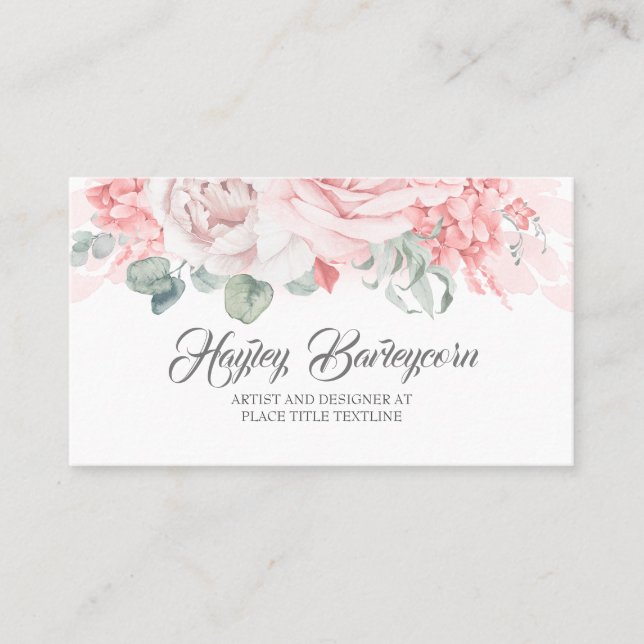 Tarjeta De Visita Flores rosa pastel suave elegante estilo moderno (Anverso)