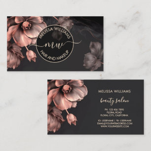 Tarjeta De Visita Flores Rosadas Brillantes Logo Negro