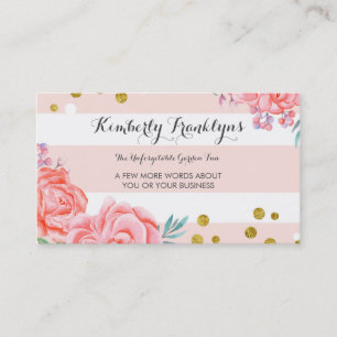 Tarjeta De Visita Flores rosadas color de confeti dorado