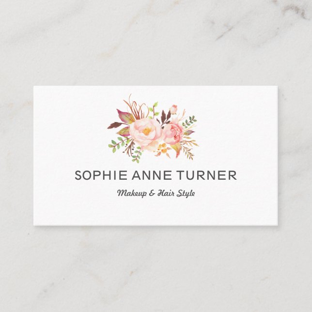 Tarjeta De Visita Flores rosadas Estilo de pelo de maquillaje profes (Anverso)
