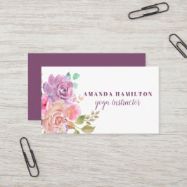 Tarjeta De Visita Flores rosadas púrpuras boho en color de agua flor