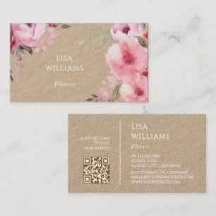 Tarjeta De Visita Flores Rosas Acuarela Kraft