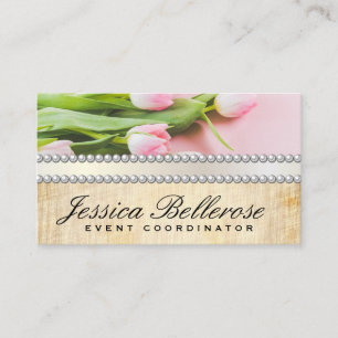 Tarjeta De Visita Flores rosas   Pearls Ribbon
