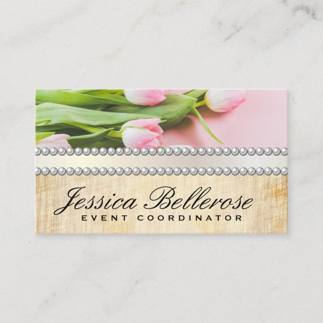 Tarjeta De Visita Flores rosas | Pearls Ribbon (Anverso)