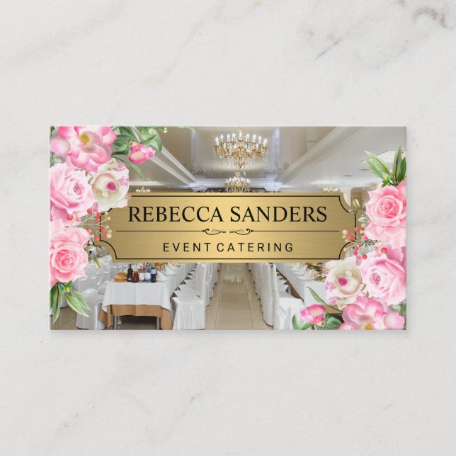 Tarjeta De Visita Flores rosas | Restauración | Sala de Banquetes (Anverso)