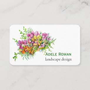 Tarjeta De Visita Flores rosas y naranjas pintura acuarela