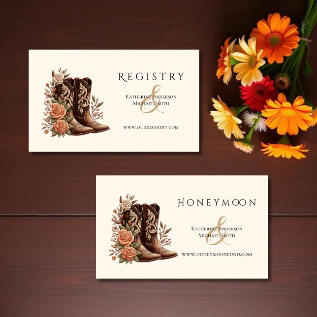 Tarjeta De Visita Flores rurales occidentales con boots de vaquero (Country Western Flowers with Cowboy Boots-Wedding Enclosure Cards-Registry and Honeymoon Fund)