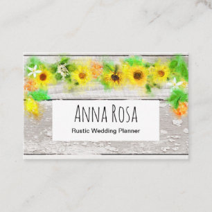 Tarjeta De Visita Flores Rustic Vintage Old Wood Sunflowers Lemons
