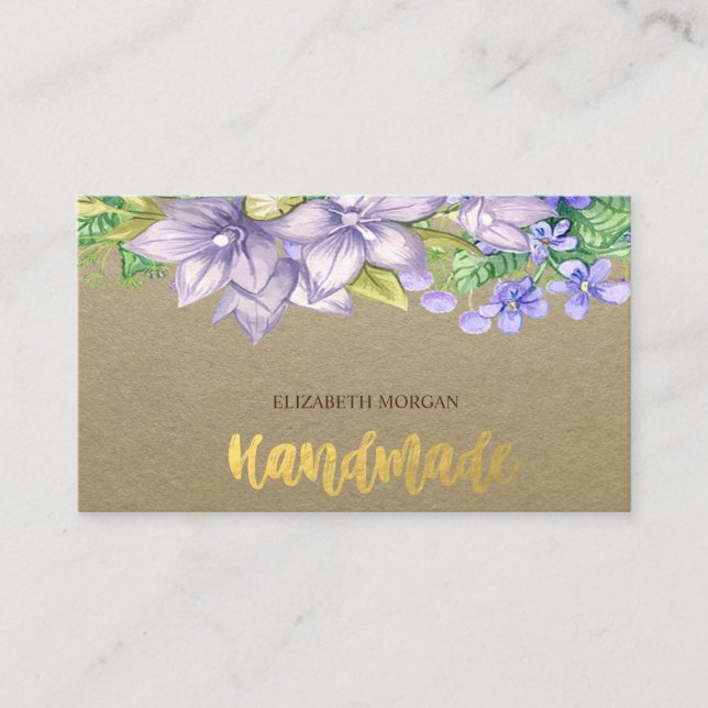 Tarjeta De Visita Flores rústicas, Kraft, acuarela (Anverso)
