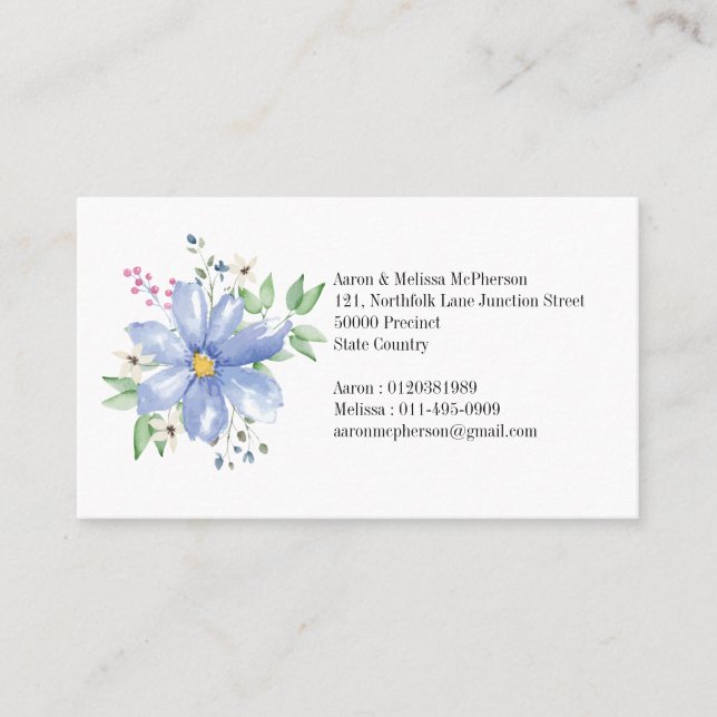 Tarjeta De Visita Flores salvajes azules monográficas florales perso (Anverso)