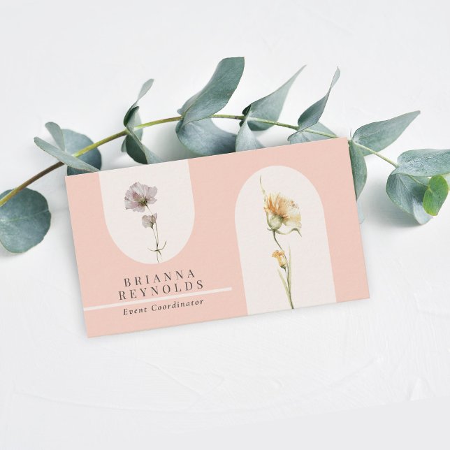 Tarjeta De Visita Flores salvajes Boho moderno simple en rosa suave (Subido por el creador)