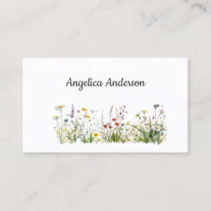 Tarjeta De Visita Flores salvajes de color blanco limpio