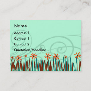 Tarjeta De Visita Flores salvajes naranjas con hierba azul