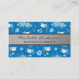 Tarjeta De Visita Flores salvajes Patrón floral azul blanco