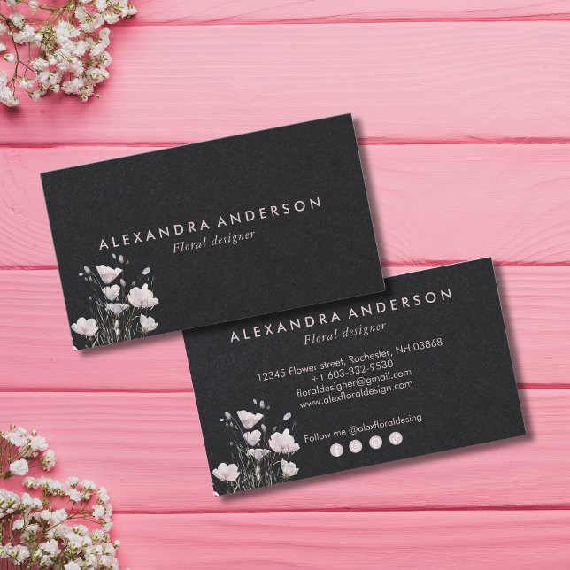 Tarjeta De Visita Flores salvajes rosadas de Boho (Boho Pink Wildflowers Watercolor Business Card)