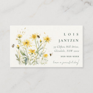 Tarjeta De Visita Flores salvajes y elegantes de color amarillo