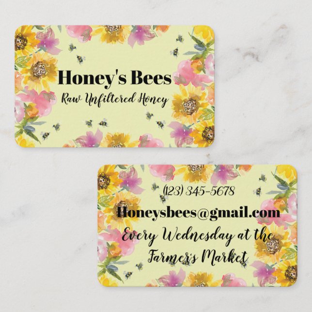 Tarjeta De Visita Flores silvestres Abejas estilo País Vendedor de m (Anverso / Reverso)