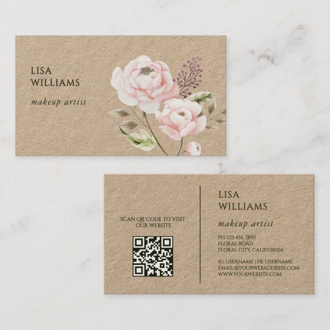 Tarjeta De Visita Flores silvestres acuarela Kraft (Anverso / Reverso)