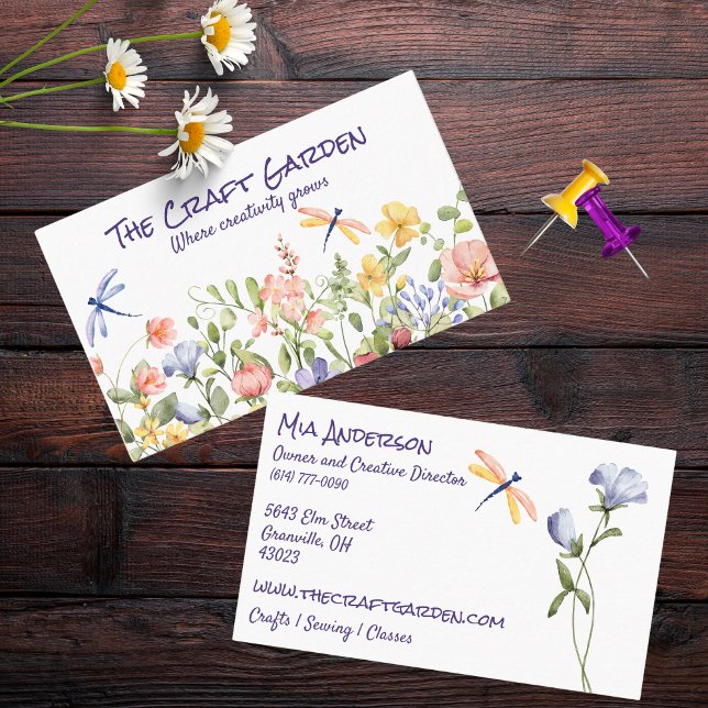 Tarjeta De Visita Flores silvestres acuáticas y libélulas (Subido por el creador)
