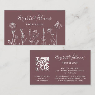Tarjeta De Visita Flores silvestres Arte lineal Mauve