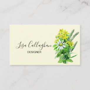 Tarjeta De Visita Flores silvestres blancas y amarillas