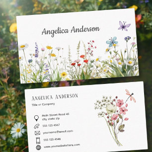 Tarjeta De Visita Flores Silvestres Caprichosas Mariposas