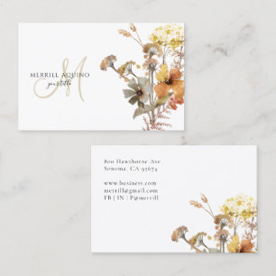Tarjeta De Visita Flores silvestres de acuarela con monograma elegan