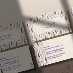 Tarjeta De Visita Flores silvestres de color rosa lavanda acuarela