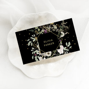 Tarjeta De Visita Flores silvestres delgadas en negro