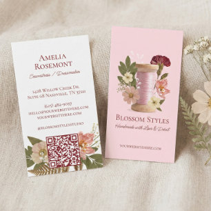 Tarjeta De Visita Flores silvestres elegantes carrete de coser de fl