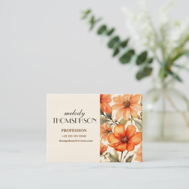 Tarjeta De Visita Flores silvestres rojas acuarela arte (Anverso de pie)