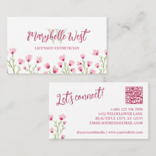 Tarjeta De Visita Flores Silvestres Rosadas Monograma Femenino