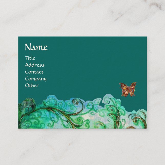 Tarjeta De Visita FLORES SIMILARES azul verde brillante (Anverso)