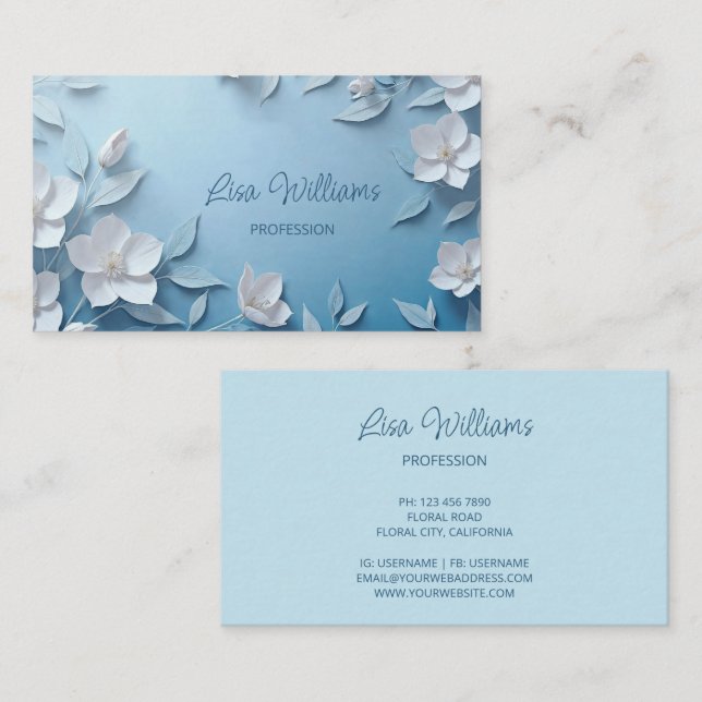 Tarjeta De Visita Flores simples blancas 3D (Anverso / Reverso)