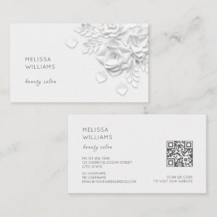 Tarjeta De Visita Flores Simples Blancas en 3D