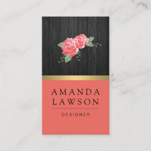 Tarjeta De Visita Flores simples y paneles de madera elegantes