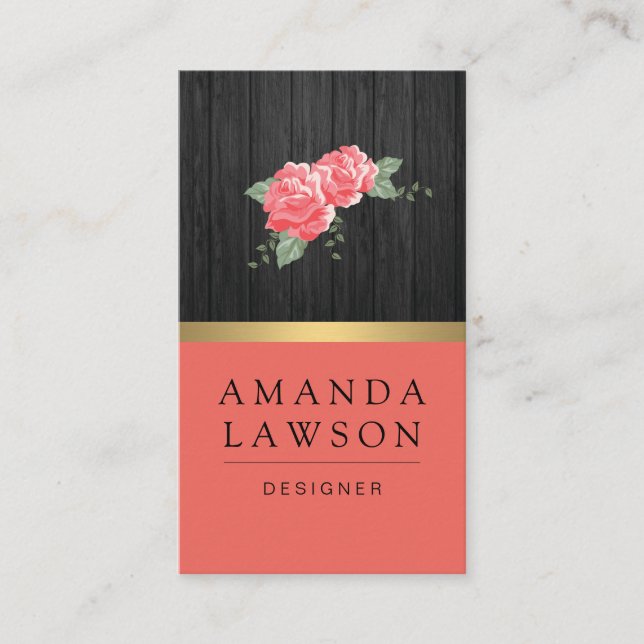 Tarjeta De Visita Flores simples y paneles de madera elegantes (Anverso)