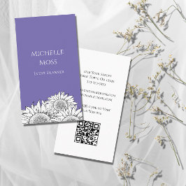 Tarjeta De Visita Flores solares modernos código QR Boho Floral Purp